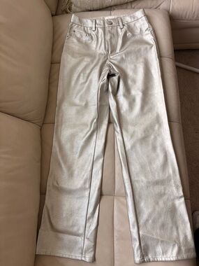 H&M Metallic Silver Straight-Leg Jeans (Bodysuit sell separately)
